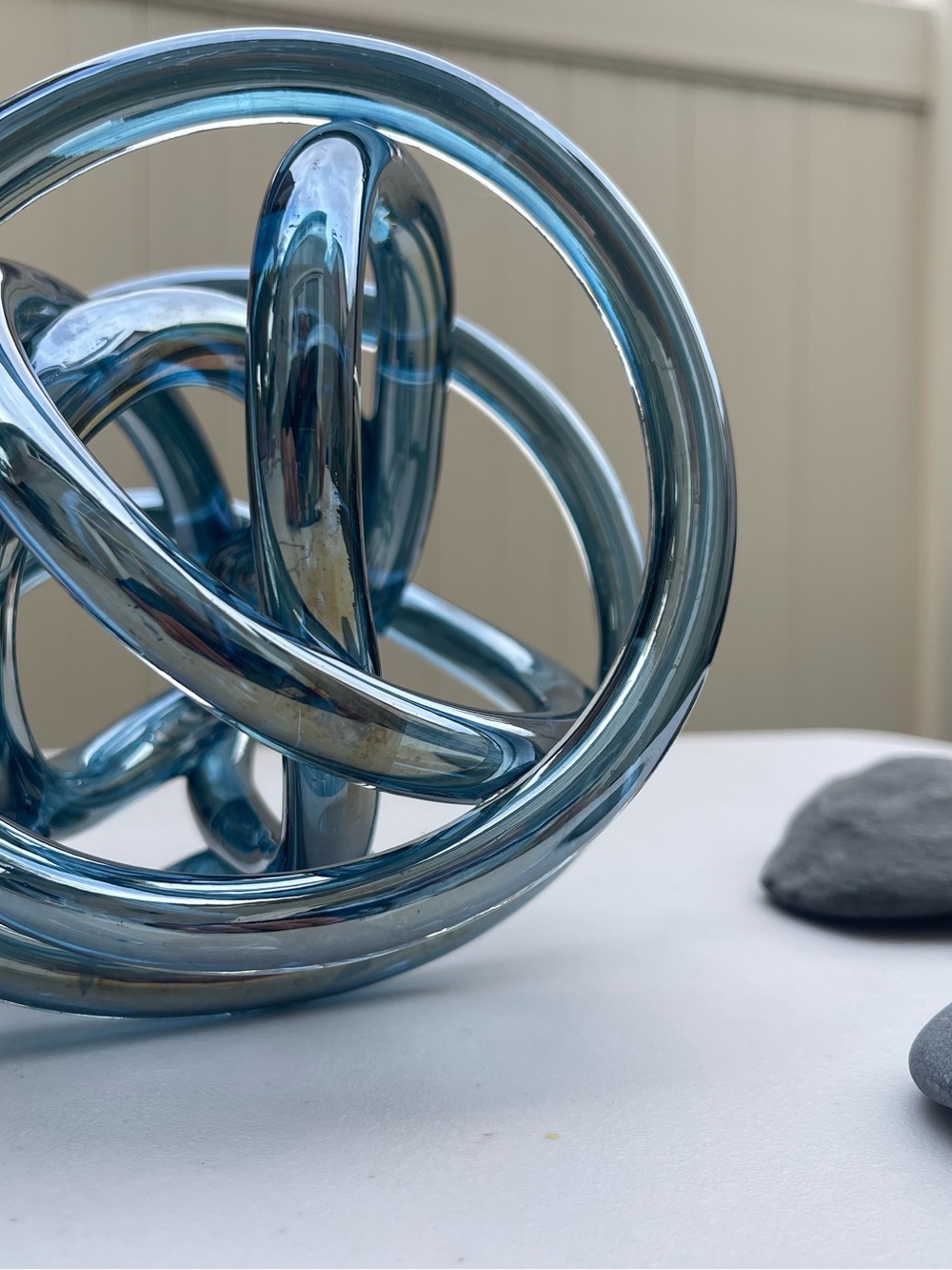 Blue Glass Orb Sculpture Decorative Accent